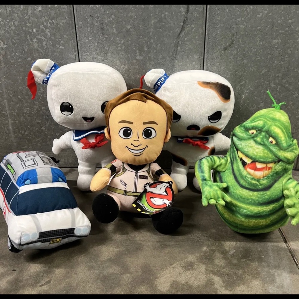 Ghost Busters Slimer, Peter Venkman, Truck, and Stay Puft Plush Set New